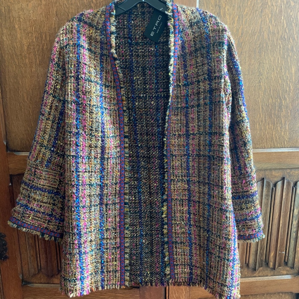 Etro Multi Colored Tweed Jacket Sz 40